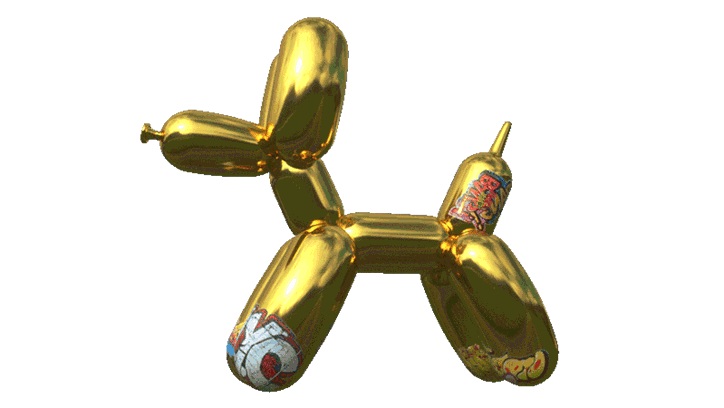 Vandalized Jeff Koons Balloon Dog